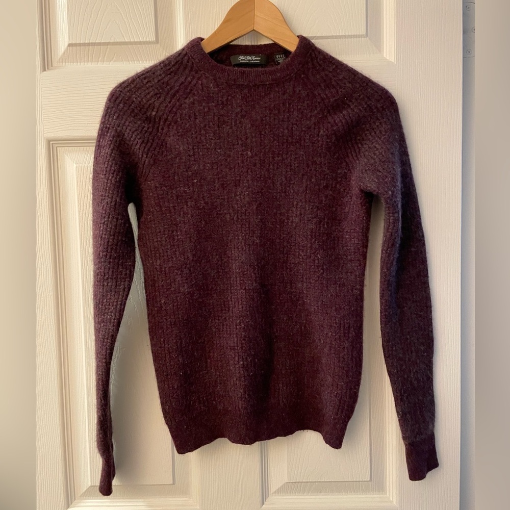 Saks 5th Ave Pure 2 Ply Cashmere Thick Ribbed Long Sleeve Crew Neck Sweater Wine